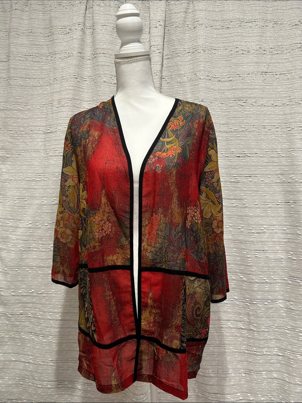 Soft Surroundings Red Floral Open-Front Tunic Jacket - Picture 2 of 5